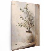 Tableau Artaza Toile Nature Morte avec Branche d'Olivier dans un Vase Antique sur Corniche en Pierre - 90x120 cm - Groot - Décoration Murale Salon - Tableaux - Décoration Murale