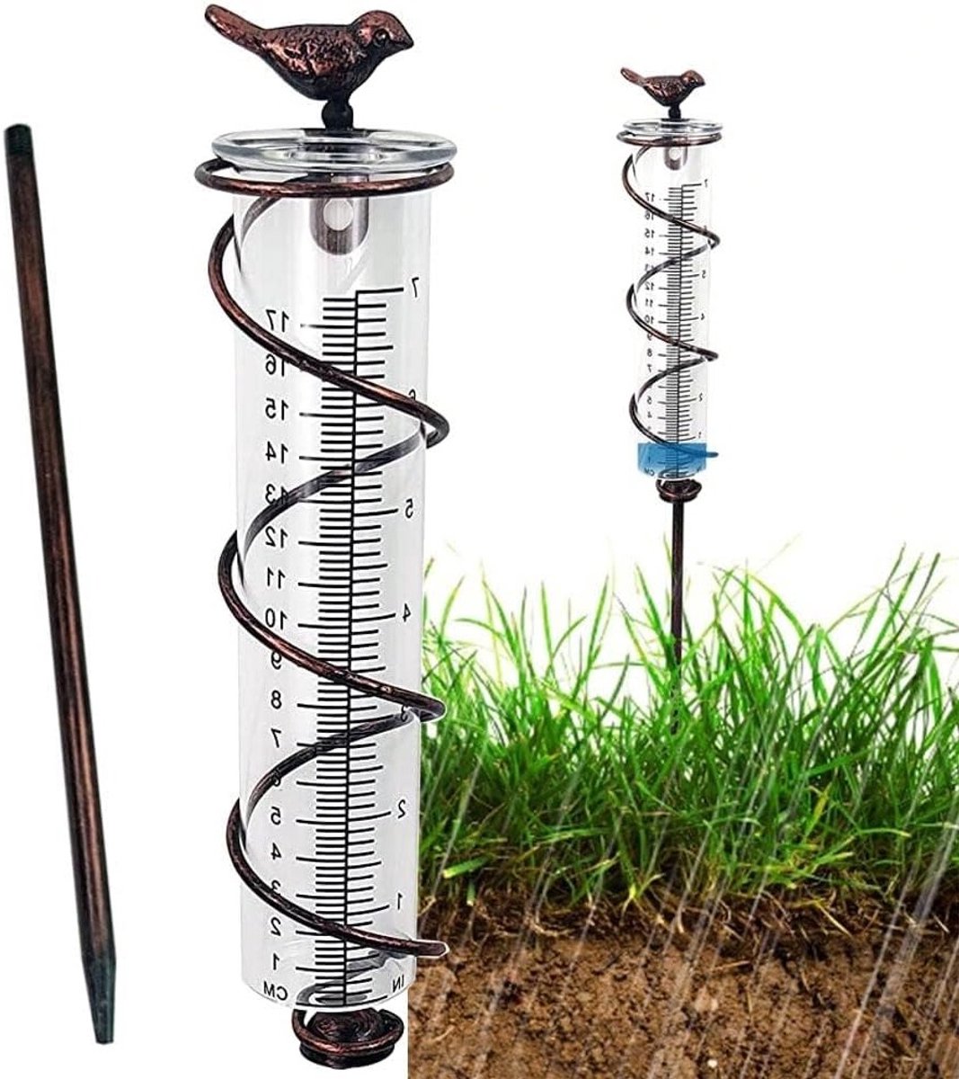 Digitale Regenmeter - Regenmeter Tuin - Tuinieren Weer - Metalen Paal - 17 cm - Zilver