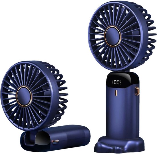 Draagbare handventilator mini blauw 5 snelheden opvouwbaar draadloos stille tafelventilator USB