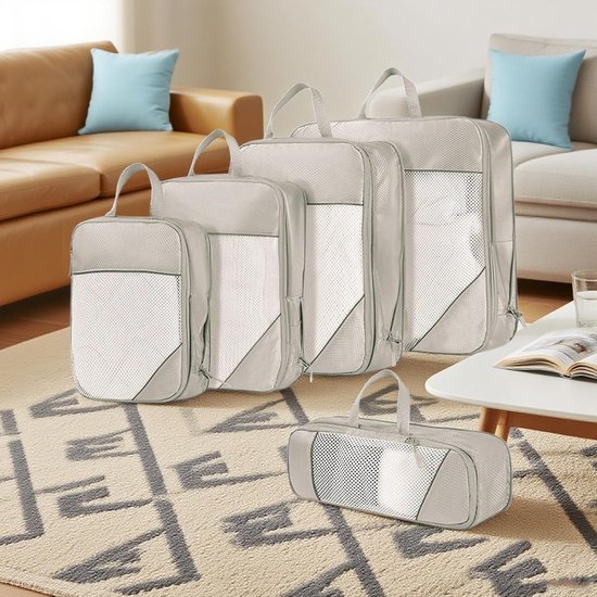 Reis Compressie Zakken - Koffer Organizer - Ruimte Besparen - Vochtwerende Binnenlaag - 34x24 cm - Beige — afbeelding 3