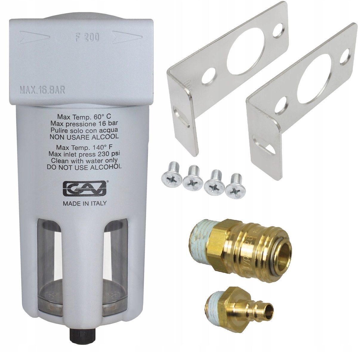 GAV F-200 Luchtfilter 1/2" met Snelkoppelingen - Condensafvoer