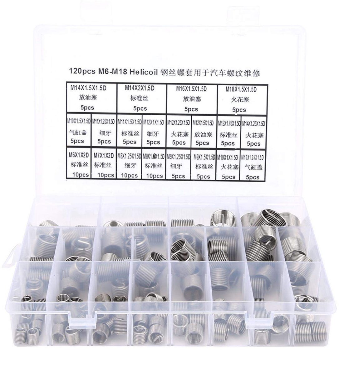 LIVIA HOME- Helicoil Set 120 Stuks - Schroefdraad Reparatieset - M6/M7/M8/M9/M10/M11/M12/M14/M16/M18 - Roestvrij Staal - Inzetstukken 1/1,5/2D - Draadreparatie
