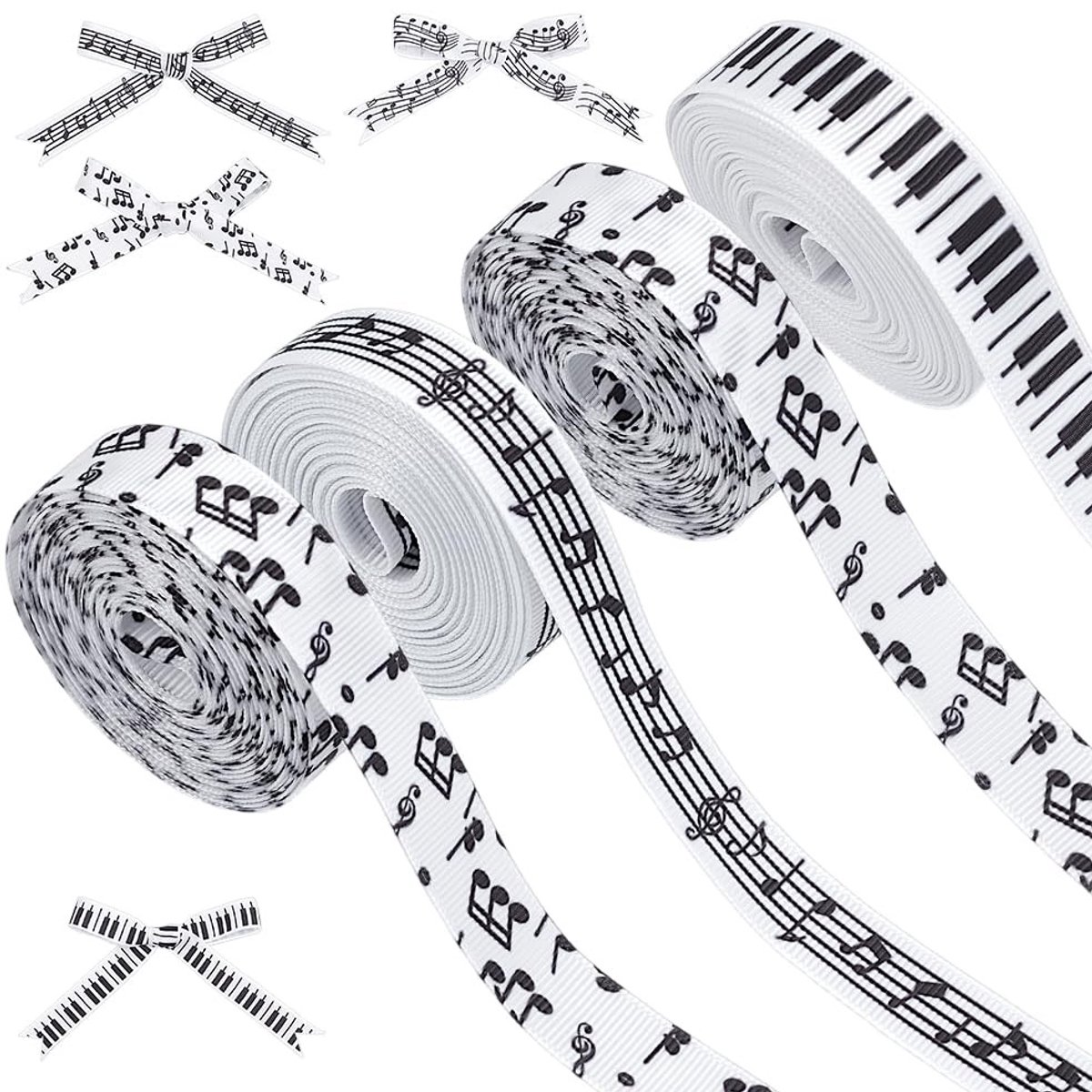 VLEMICO- Muzieknoot Lint 4 Rollen - 20 Meter - 5/8 Inch - Polyester Knutsellint - Decoratie Lint - Geschenkverpakking - Bruiloft/Muziekfeest Decoratie - Decoratielint