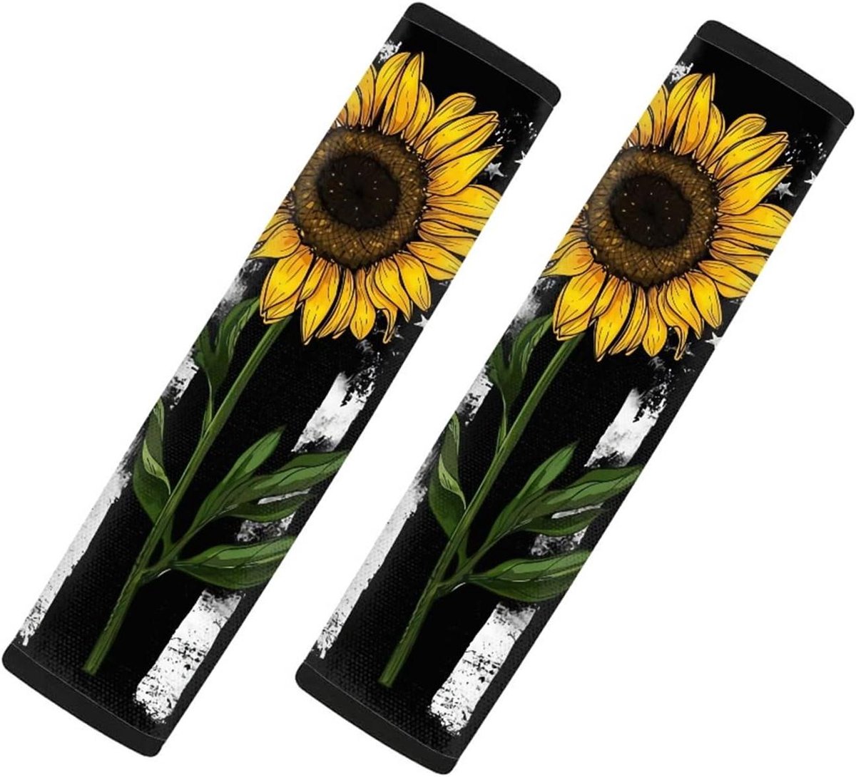 Autogordel Pads - Zadelgordel Covers - Comfortabel Rijden - Zachte Polyester Stof - 297 x 76 cm - Zonnebloem Print