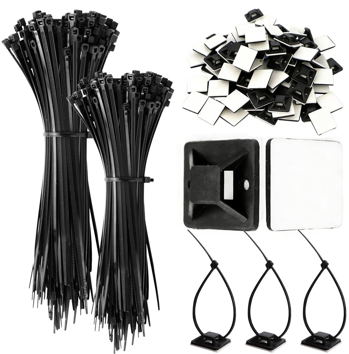 Dailygoods- Kabelbinders Set 200 Stuks - Zelfklevende Bevestigingen - 120mm/150mm Ritsbanden - Organiser - Rubber Basisstoelen - Eenvoudig te Gebruiken - Kabelmanagement