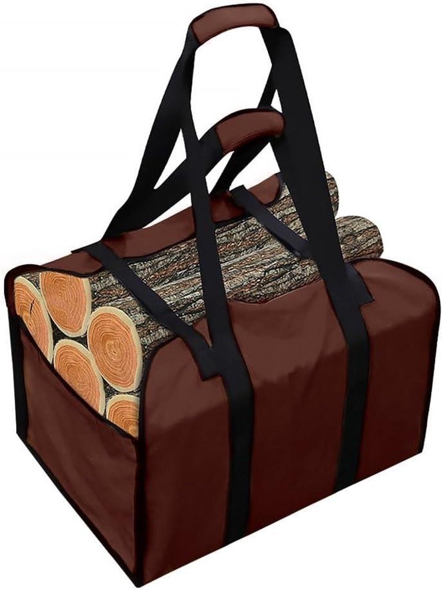Brandhoutzak - Opbergtas - Hout Opslag - Grote Capaciteit - 47x35x40 cm - Zwart