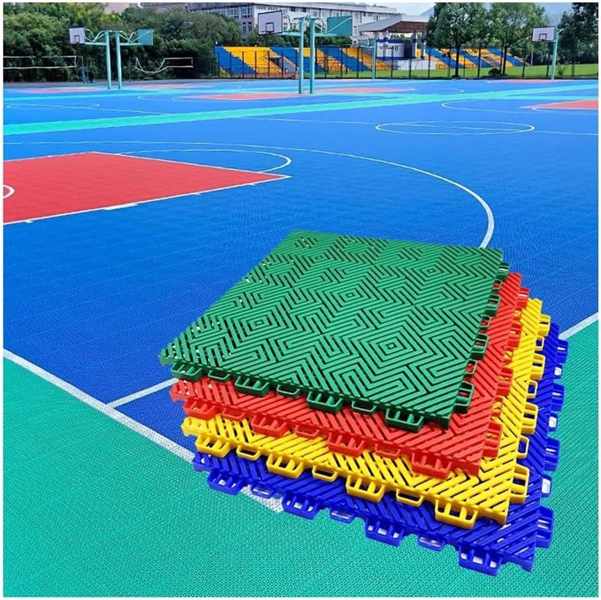 Modulaire Vloertegels - In elkaar grijpend - Sportveld Aanleggen - Weerbestendig Ontwerp - 305 Cm - Multicolor