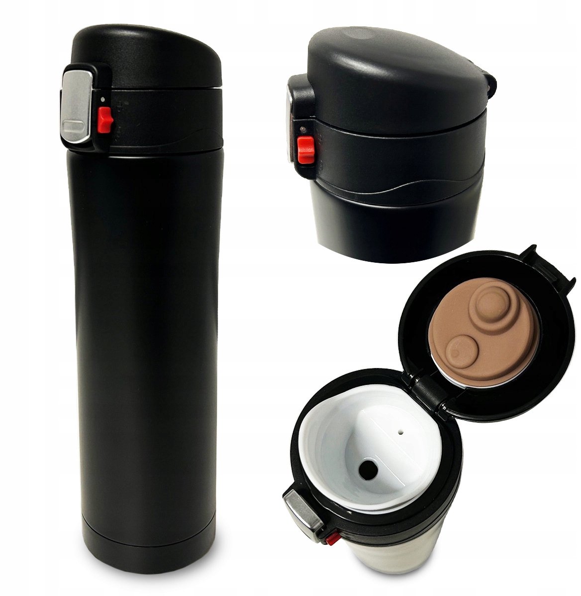 Thermosbeker met tuit, lekvrij, RVS, 440ml, zwart
