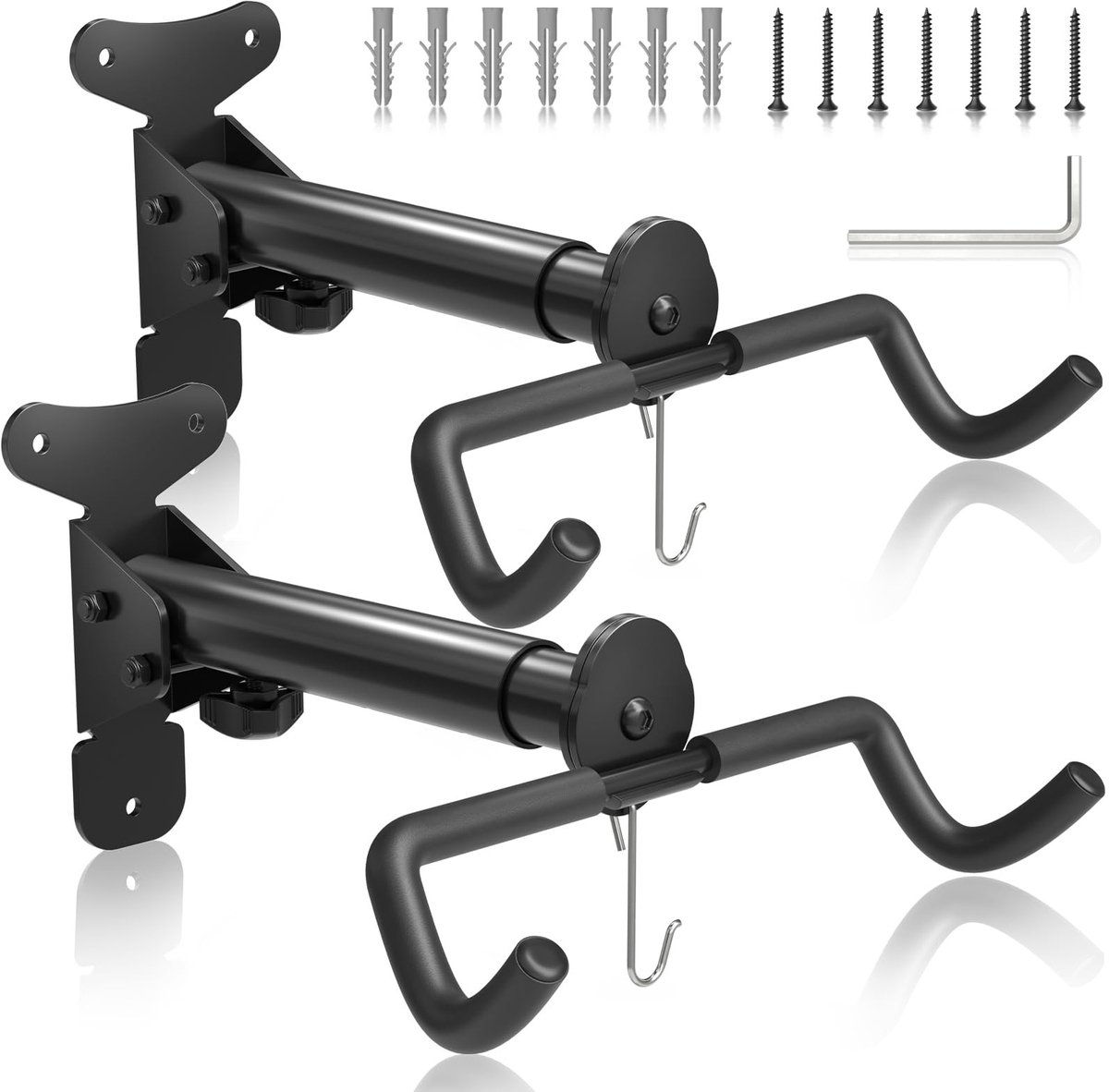 Dailygoods- Fietshouder Ruimtebesparend - Opvouwbaar Fietsenrek - Verstelbare Afstand 21-30 cm - 30 kg Draagcapaciteit - Hoogwaardig Metaal - 360° Draaibare Haken
