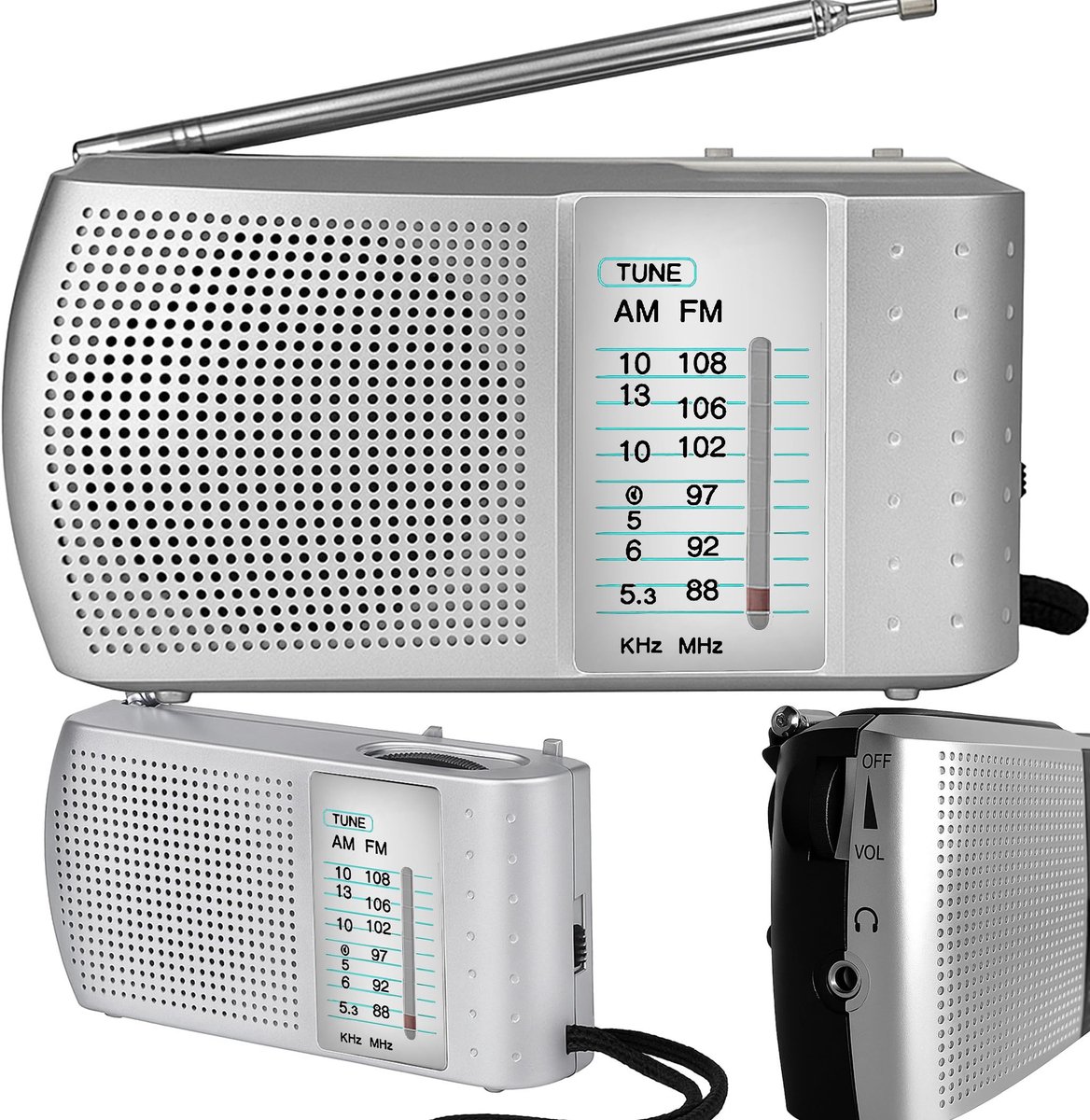 Dailygoods- Keukenradio Compact - Draagbare Radio - FM/AM/SW Ontvangst - Telecopische Antenne - Hoofdtelefoonaansluiting - Werkt op Batterijen