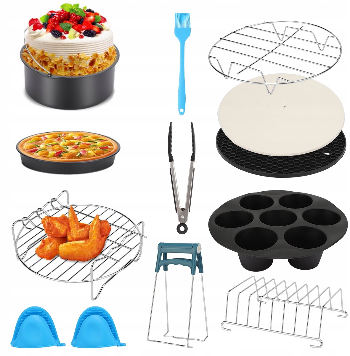13-delige Airfryer Accessoireset - 7 Inch Roestvrij Staal & Siliconen