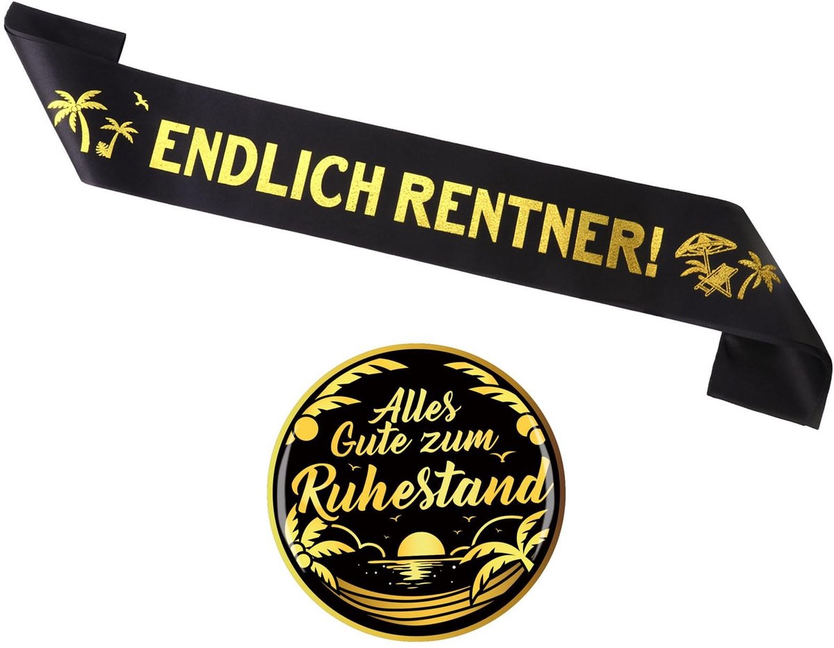 Dailygoods - Pensioen Feestbenodigdheden - Pensioen Sjerp - Decoratie voor Pensioenfeest - Zwart Goud - Pensioen Badge - Feestelijke Knoppen - Geschik...