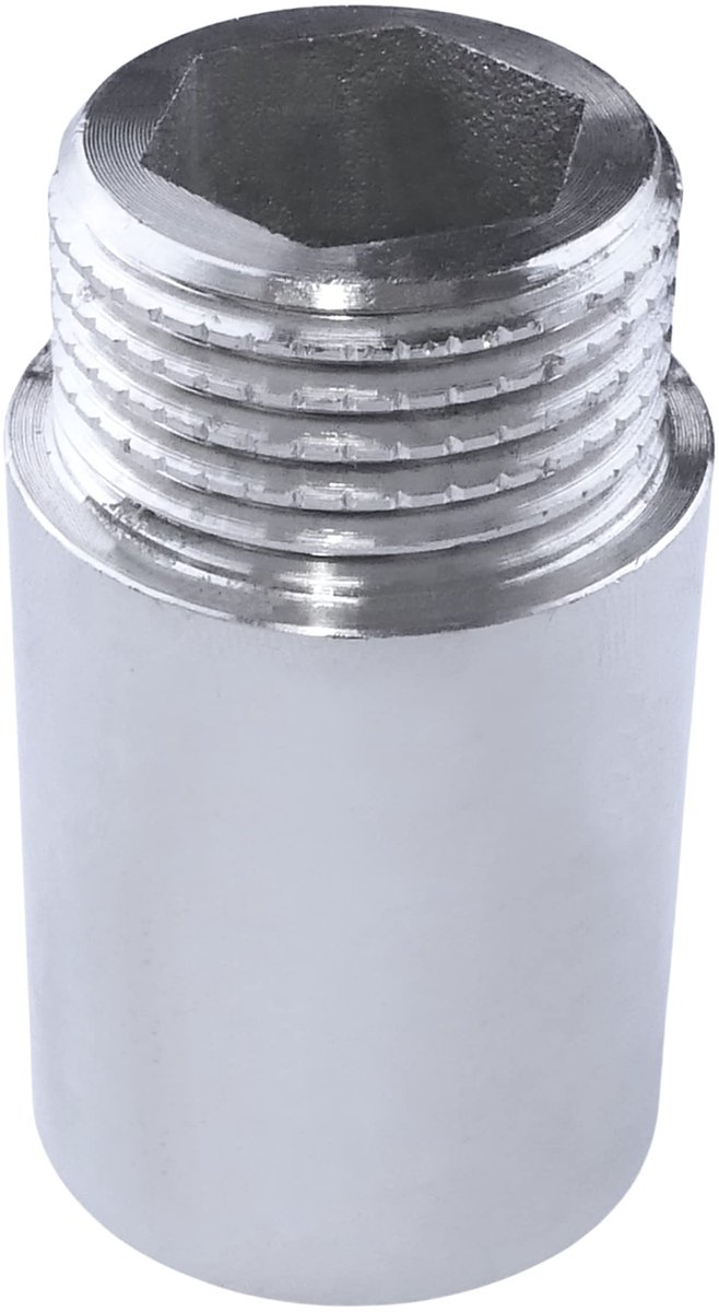 Dailygoods- Verbindingsconnectorverlenging - 1/2" Buitendraad/Binnendraad - Lengte 30 mm - Verchroomd Metaal - Opschroefbaar - Duurzame Aansluiting - Fitting