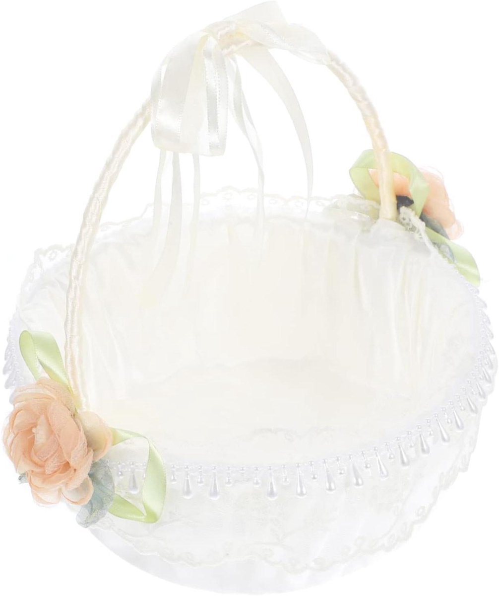 Bloemenmand Meisjes - Bruiloft Mand - Bruiloft Decoratie - Met Parel Decoratie - 22x22x21 cm - Wit