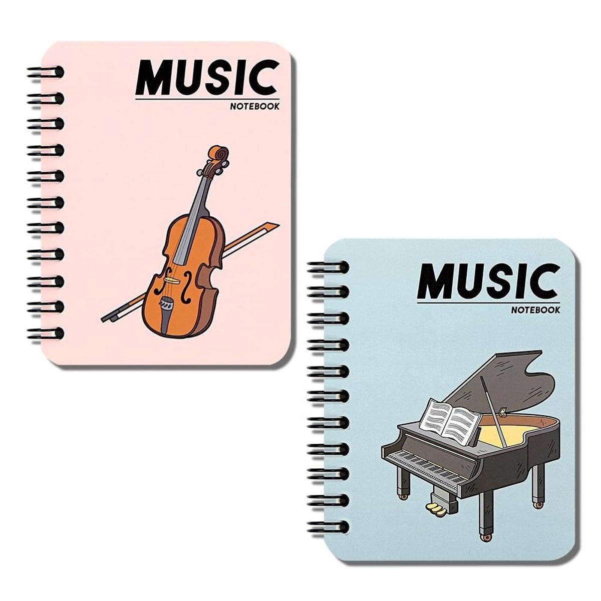 BRENZOOS- Notitieboek A7 - 2-pack Spiraalgebonden - Muziekthema - Draadgebonden - Dagboek - Geschikt voor School/Kantoor - Schrijfblok