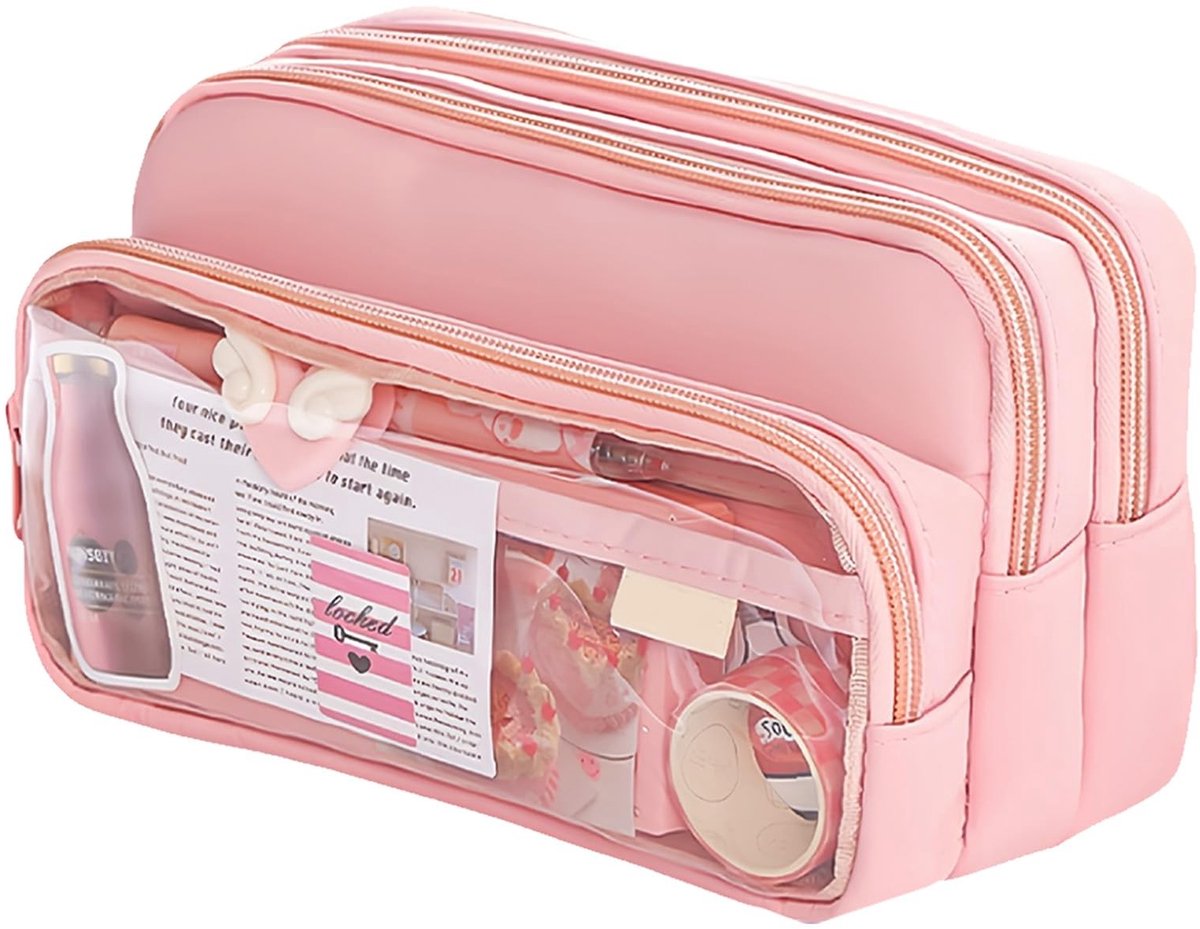 BRENZOOS- Etui met grote capaciteit - Esthetisch - 4 vakken - Make-uptas voor meisjes - Pennenetui voor studenten - Afmetingen 21,5 x 12,5 x 9,5 cm