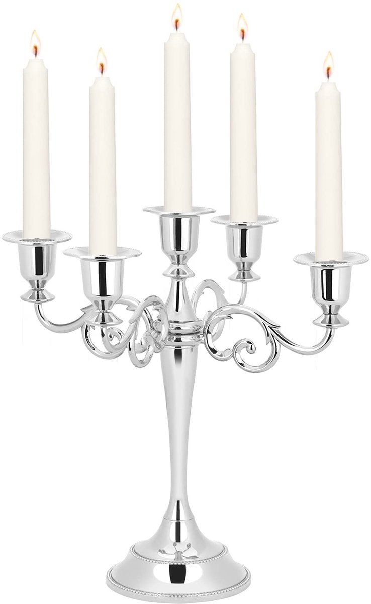 BRENZOOS- Kandelaar 5 Armen - Retro Design - Stijlvol en Elegant - Antislip Vloerkussen - 26 x 26,5 cm - Exquisiete Decoratie - Kaarsenhouder