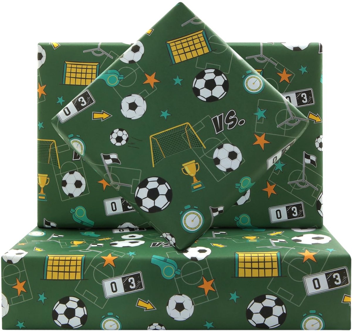 BRENZOOS- Inpakpapier Voetbalontwerp - Cadeaupapier Verjaardag - Inpakpapier Kinderen - Geschenken Voetballers - 4 Vellen 50x70 cm - Topkwaliteit Papier