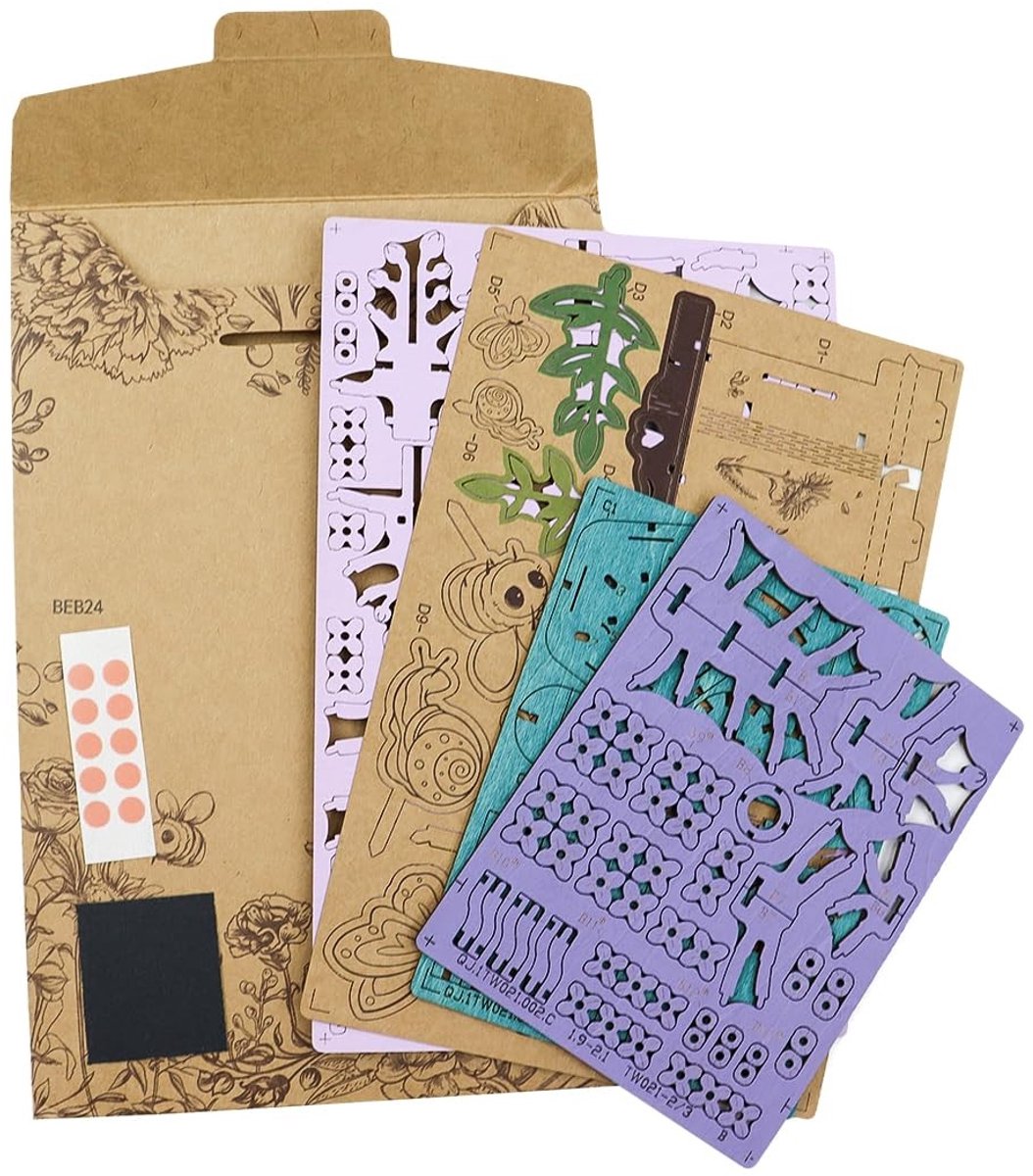 BRENZOOS- Puzzelboeketset met houten bloemen - DIY-knutselset - Romantisch woonaccessoire - Duurzaam berkenmultiplex - 154 lasergesneden componenten - Therapeutische montage