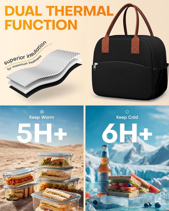 Lunchtas voor Dames & Heren - Slijtvast Geïsoleerd Grote Capaciteit Multifunctionele Koeltas - voor Kantoor & Picknick - Grijs - 10L (27x15x24cm) - 1 Stuk van FLITI — afbeelding 3