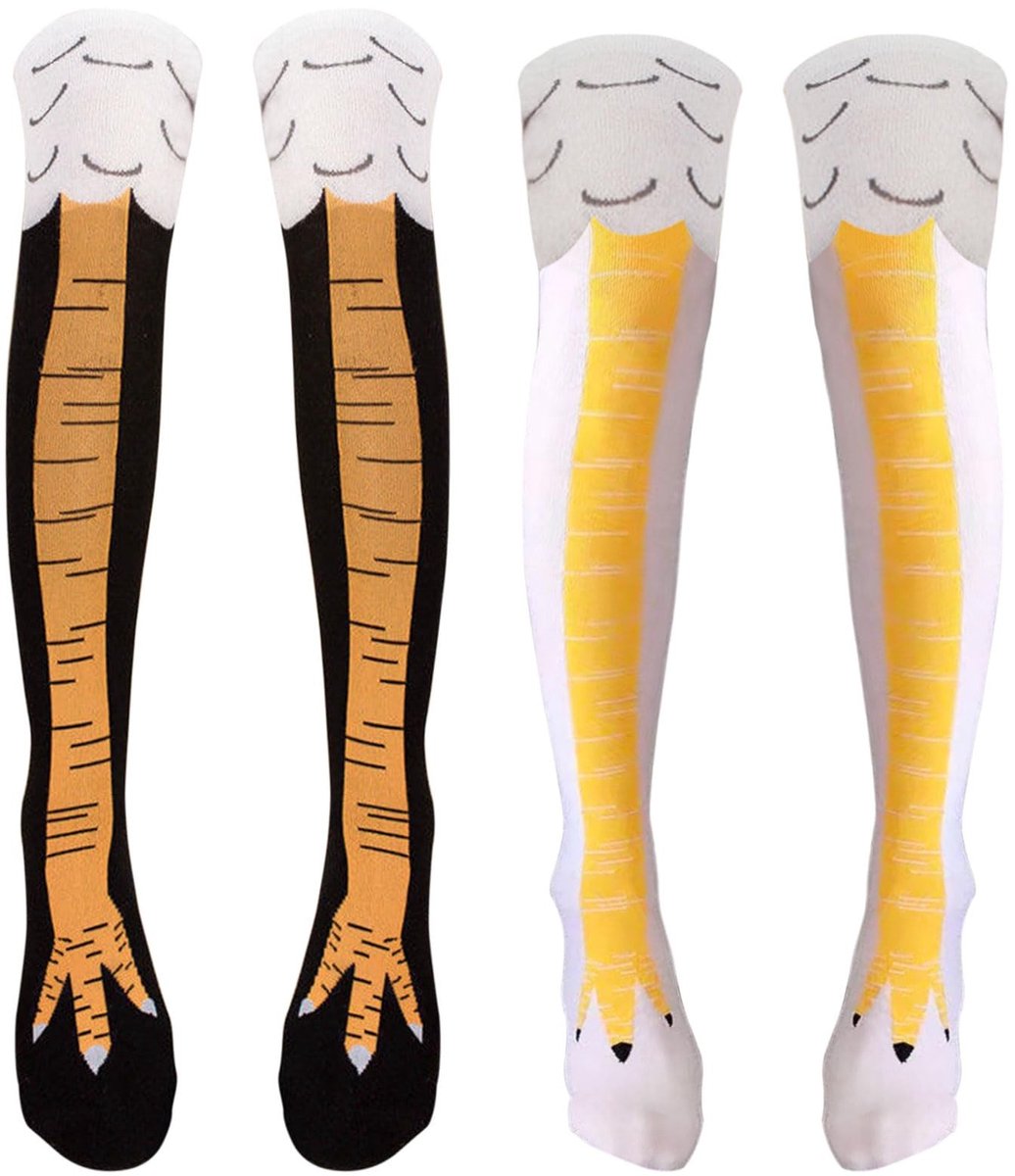 Dailygoods- Kip Sokken 2 Paar - 3D Cartoon Dier Sokken - Hoge Knie Sokken - Katoenen Sokken - Crazy Kip Sokken - Dieren Poot Sokken