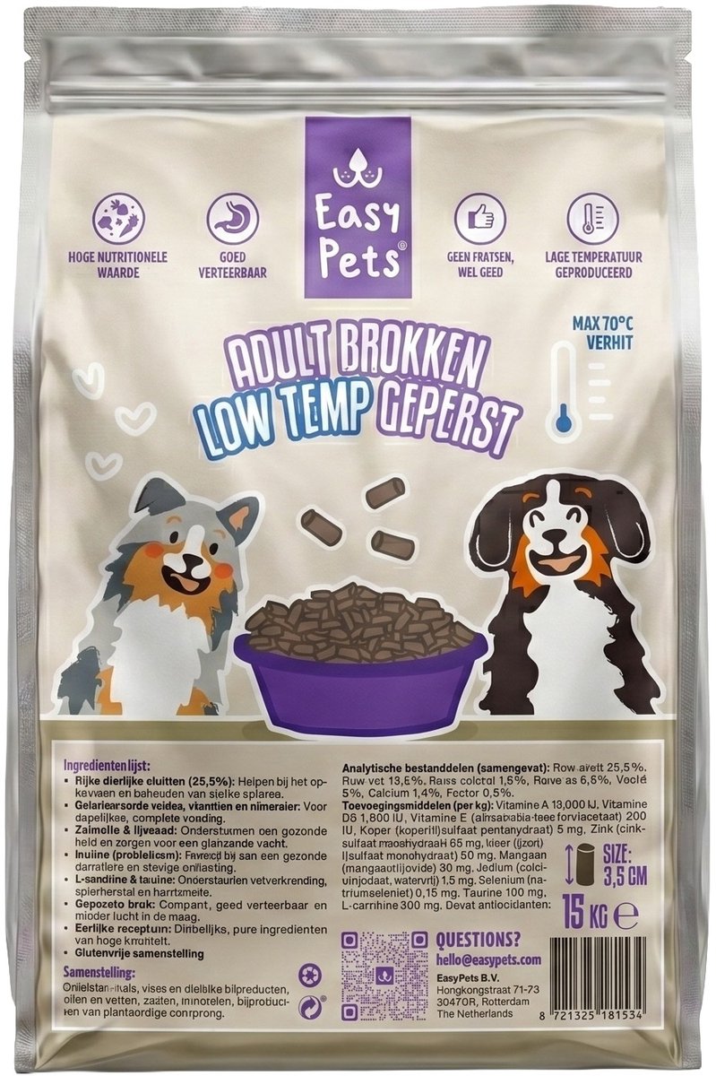 15 kg Easypets low temp hondenbrok adult hondenvoer