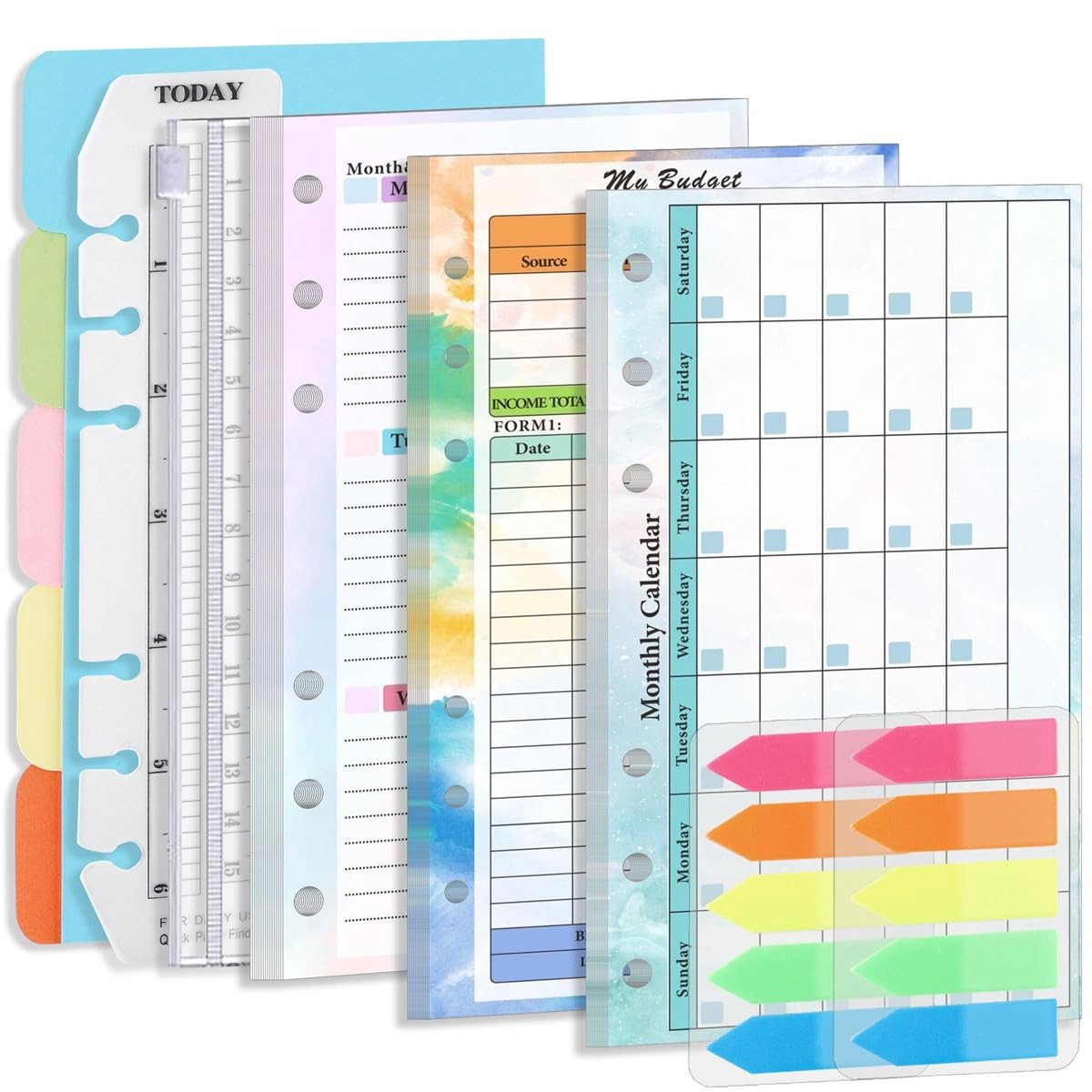 Dailygoods - A6 Refill Bladen - Kleurrijke Planner - Budget Planner voor 6-Ring Map - Perfect voor Organisatie - Agenda en Notities - Geschikt voor Pl...