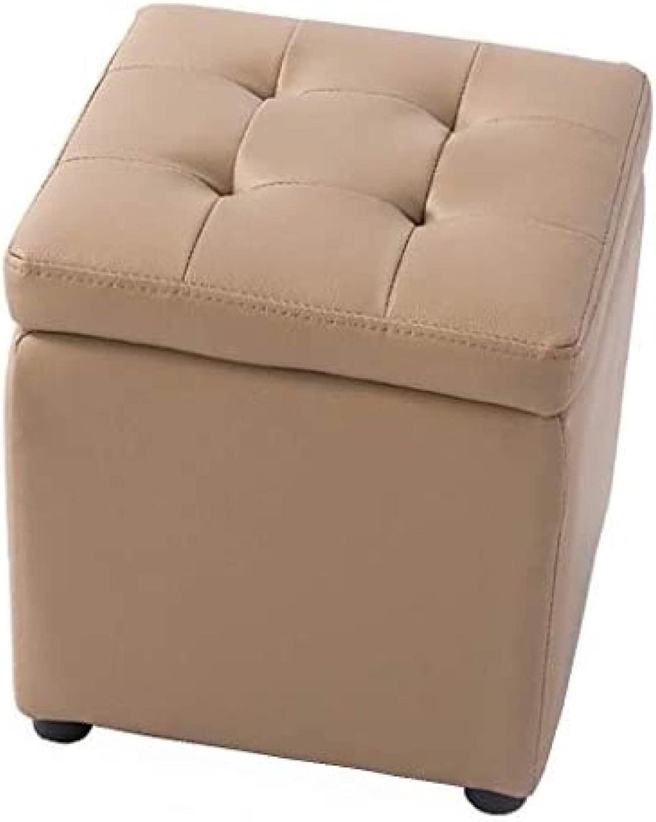 Opberg Poef - Zitbankje Kruk - Ruimte Besparen - Inclusief Opbergruimte - 40x40x40cm - Bruin