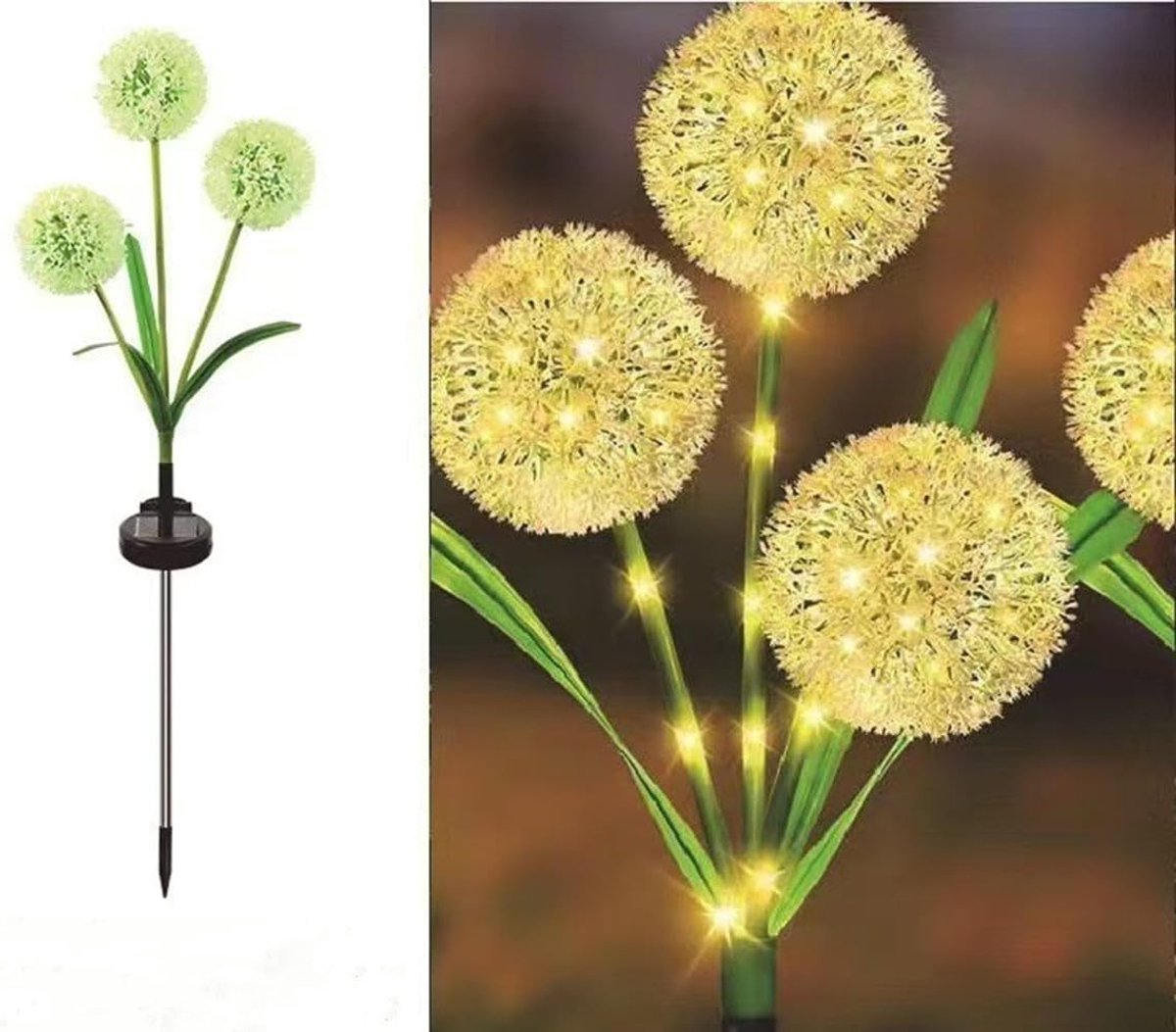 Tuinlamp op zonne-energie die een gesimuleerde paardenbloem verlicht, geschikt voor tuindecoratie, binnenplaatsaanleg en gazonversiering (3 warmwitte lampjes).