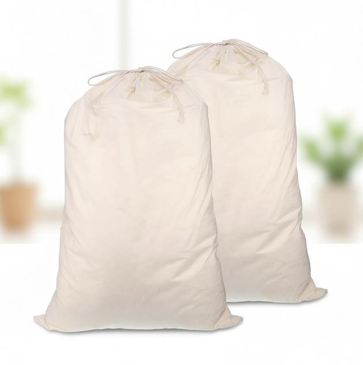 Maison Elara Opbergzakken van katoen met trekkoord - 50x70 cm - Beige