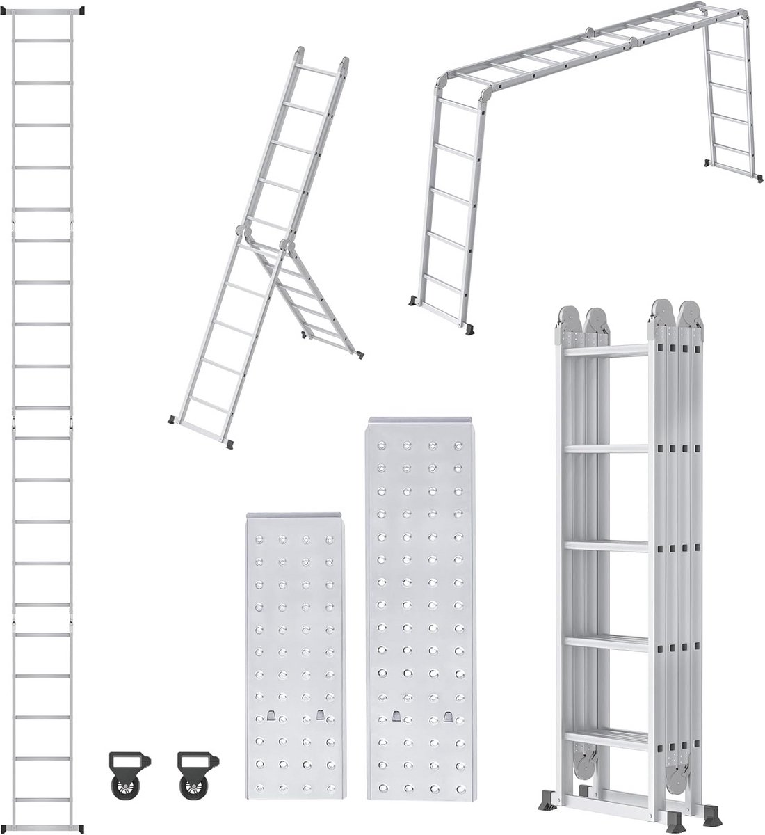 Aluminium Steiger - Vouwladder Combinatie - Veelzijdig Klussen - Inclusief Platforms - 580cm Lengte - Zilver