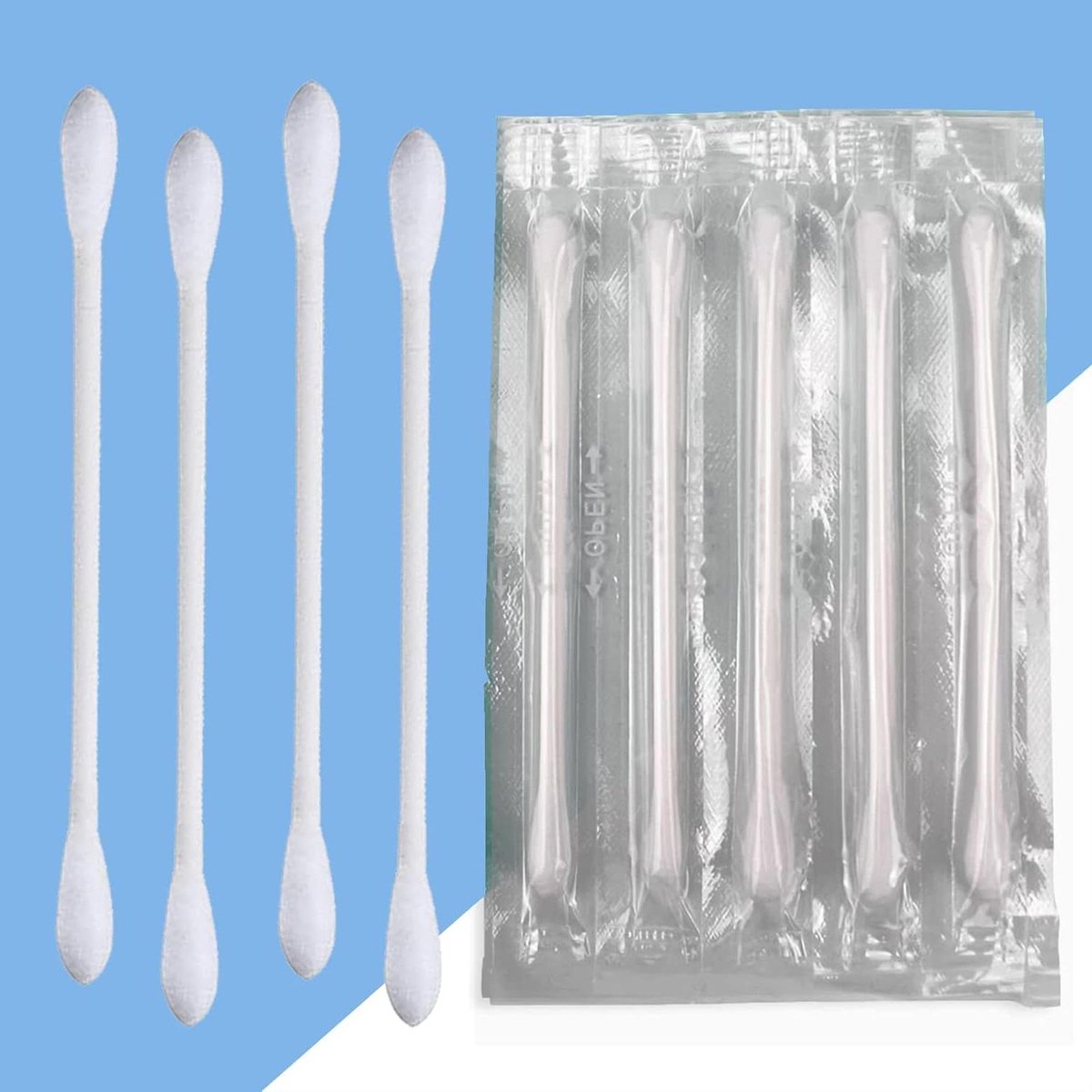 Wattenstaafjes Dubbel Rond - Hygiënische Staafjes - Schoonheid en Verzorging - Individueel Verpakt - 200 Stuks - Wit