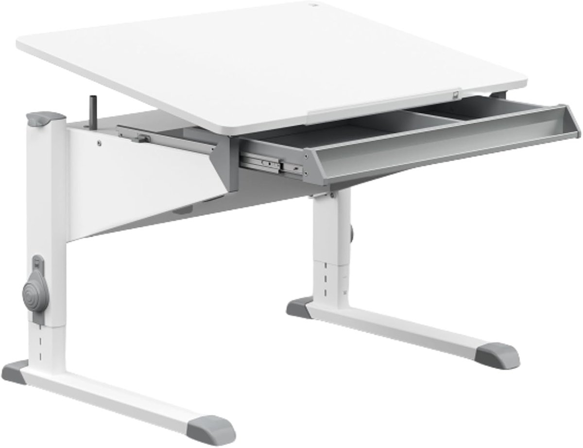 Moll Bandit Compact Kinderbureau - Met lade - In hoogte verstelbaar - Kantelbaar blad - Ergonomisch en meegroeiend bureau - Voor schoolkinderen - Wit