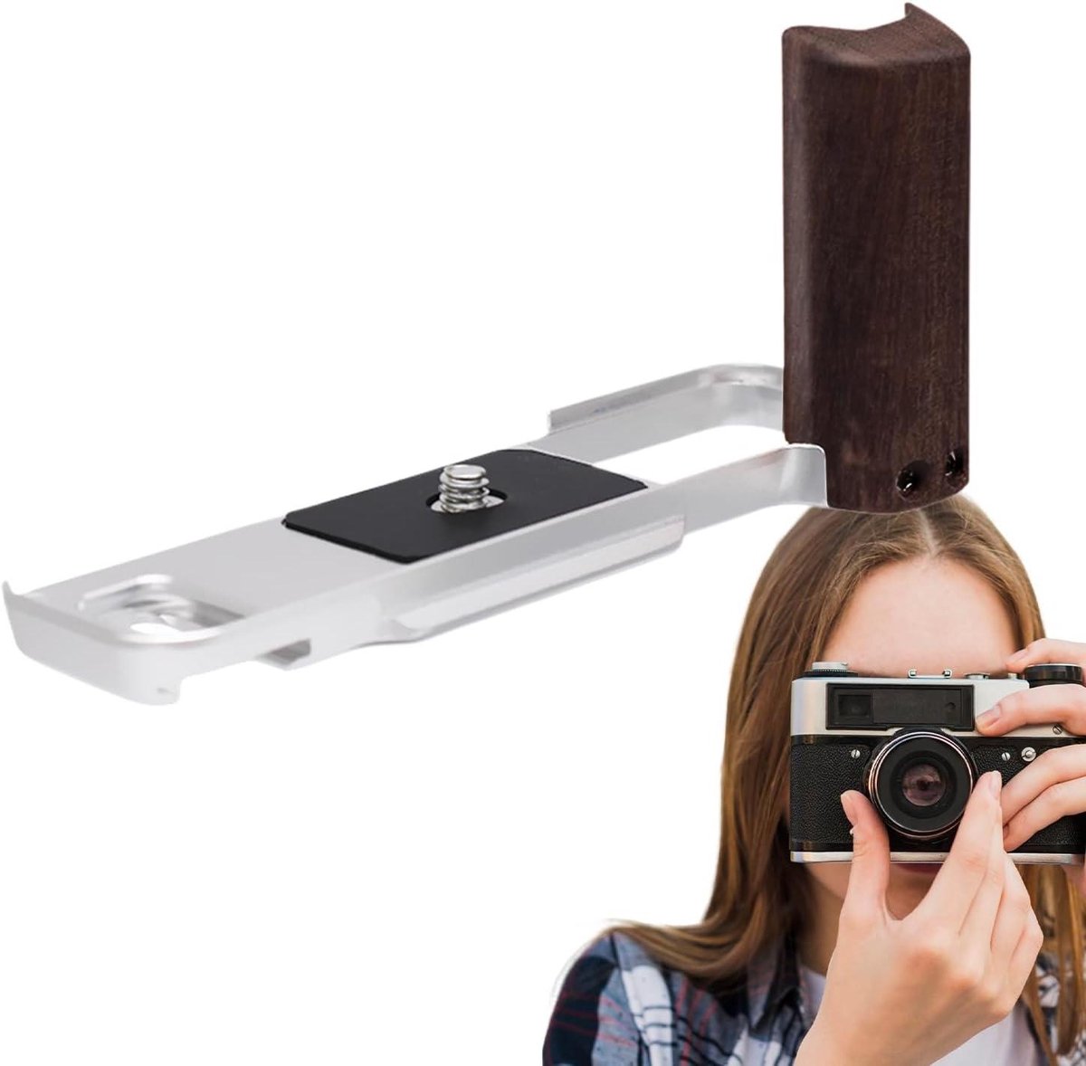 Metalen Camera Greep - L-Vorm Plaat - Fotografie Stabiliteit - Antislip Textuur - 13.7 x 7.1 x 5.9 cm - Zilver