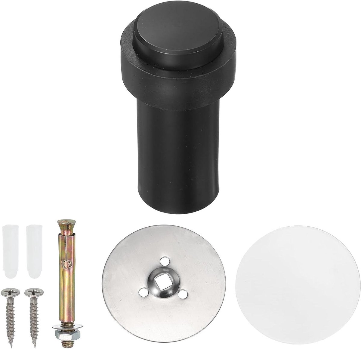 Ronde Deurstoppers - Deurwig - Vloer Beschermen - Roestvrij Staal - 80 mm Hoog - Zwart