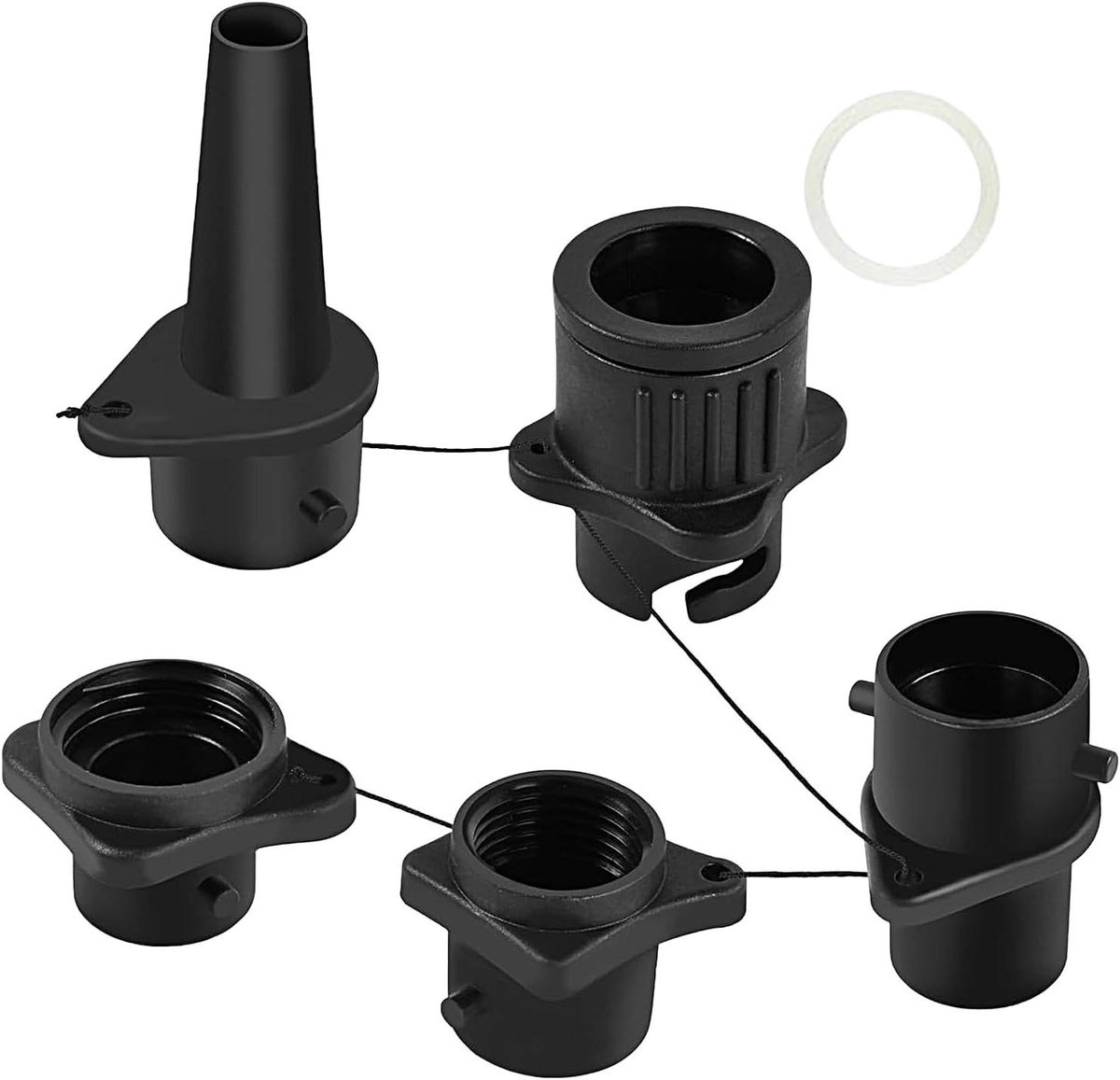 Luchtpompadapter - Kajakpomp Mondstuk - Opblaasbare Accessoires - 4-in-1 Universeel - 15x12x3 cm - Zwart