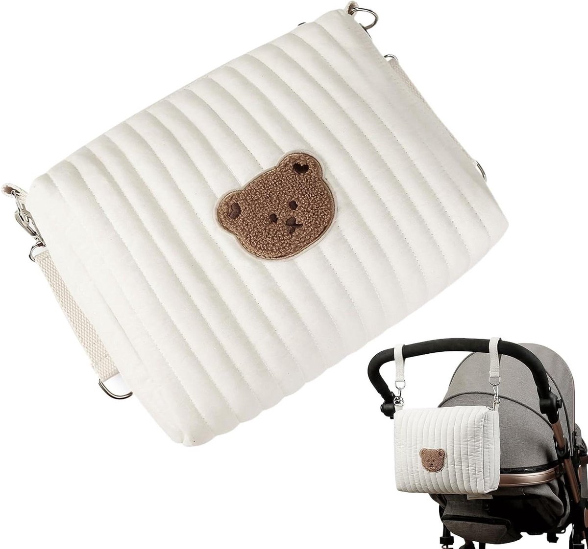 Luieropslag voor baby's, schattig beren-borduurwerk, organizer voor katoenen verpakking, zwangerschaps-bagagetassen voor ziekenhuisreizen, make-uptas