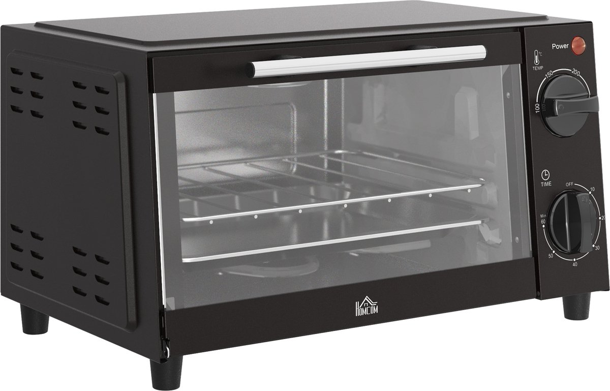 Mini Oven - Kleine Elektrische Bakoven - Instelbare Temperatuur 100-230°C - 60 Minuten Timer - 750W 9 Liter - Voor Camping en Keuken - 35x24,6x20cm - Zwart