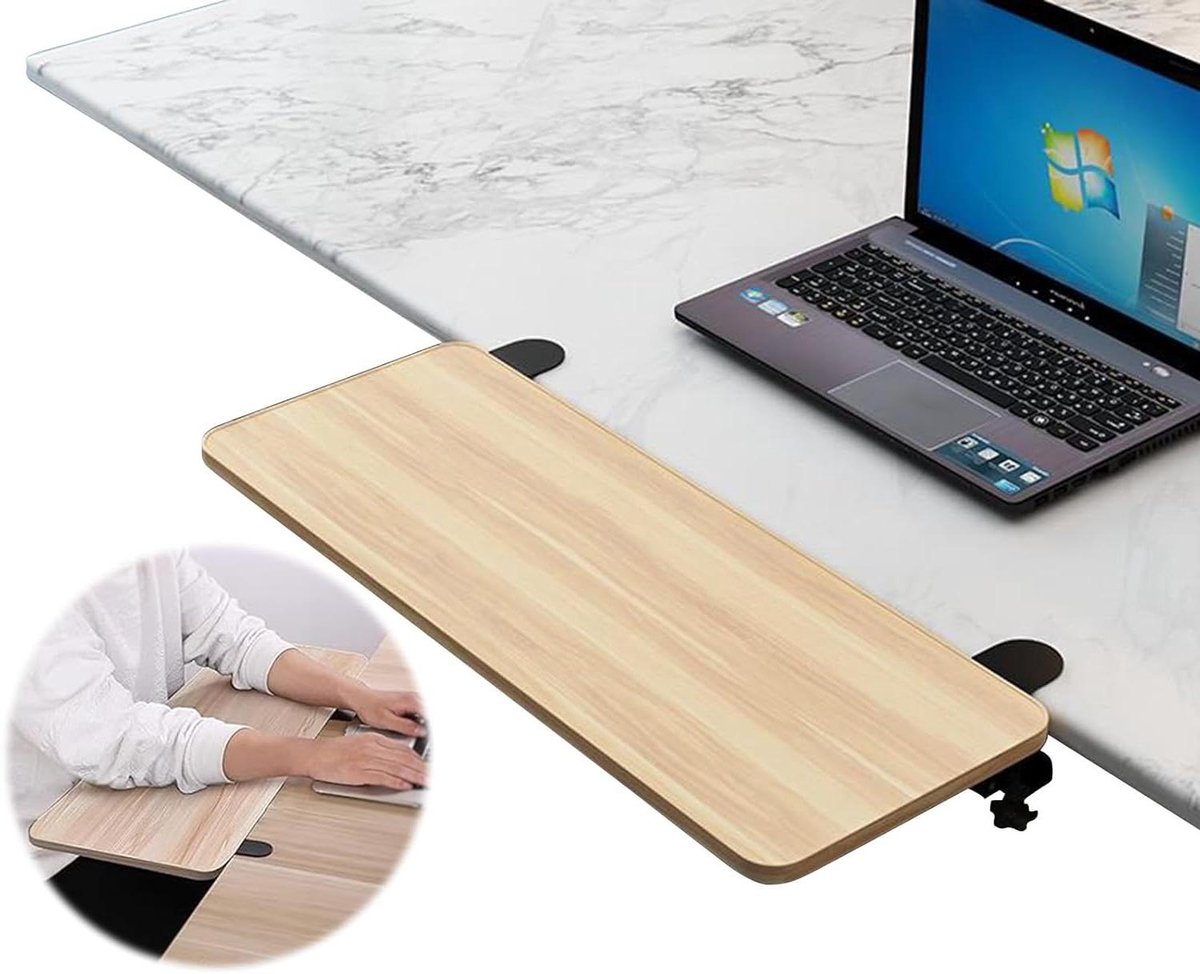 Houten Toetsenbordlade - Bureauverlenger - Werkruimte Verbeteren - Ponsvrije Installatie - 75 cm Breed - Wit