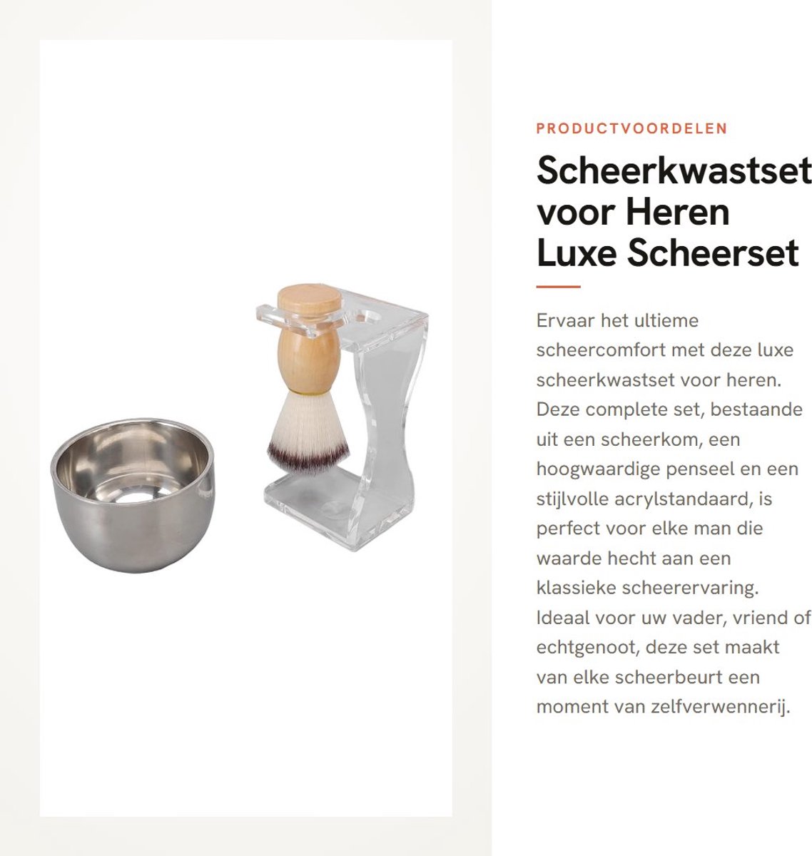 Dailygoods- Scheerkwastset Luxe - Scheerkom - Penseelset - Acrylstandaard - Roestvrij Staal - Sneldrogend en Comfortabel - Scheerset
