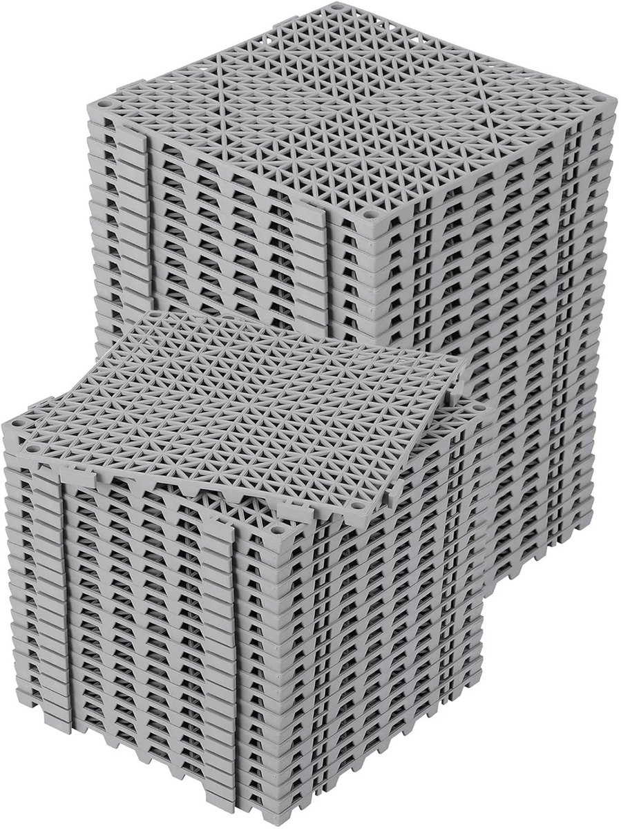RosaBloom Modulaire Garagevloer Tegels - 50 Stuks - Antislip Drainagematten - Kliksysteem Waterdichte PVC Vloertegels - 30x30 cm - Grijs