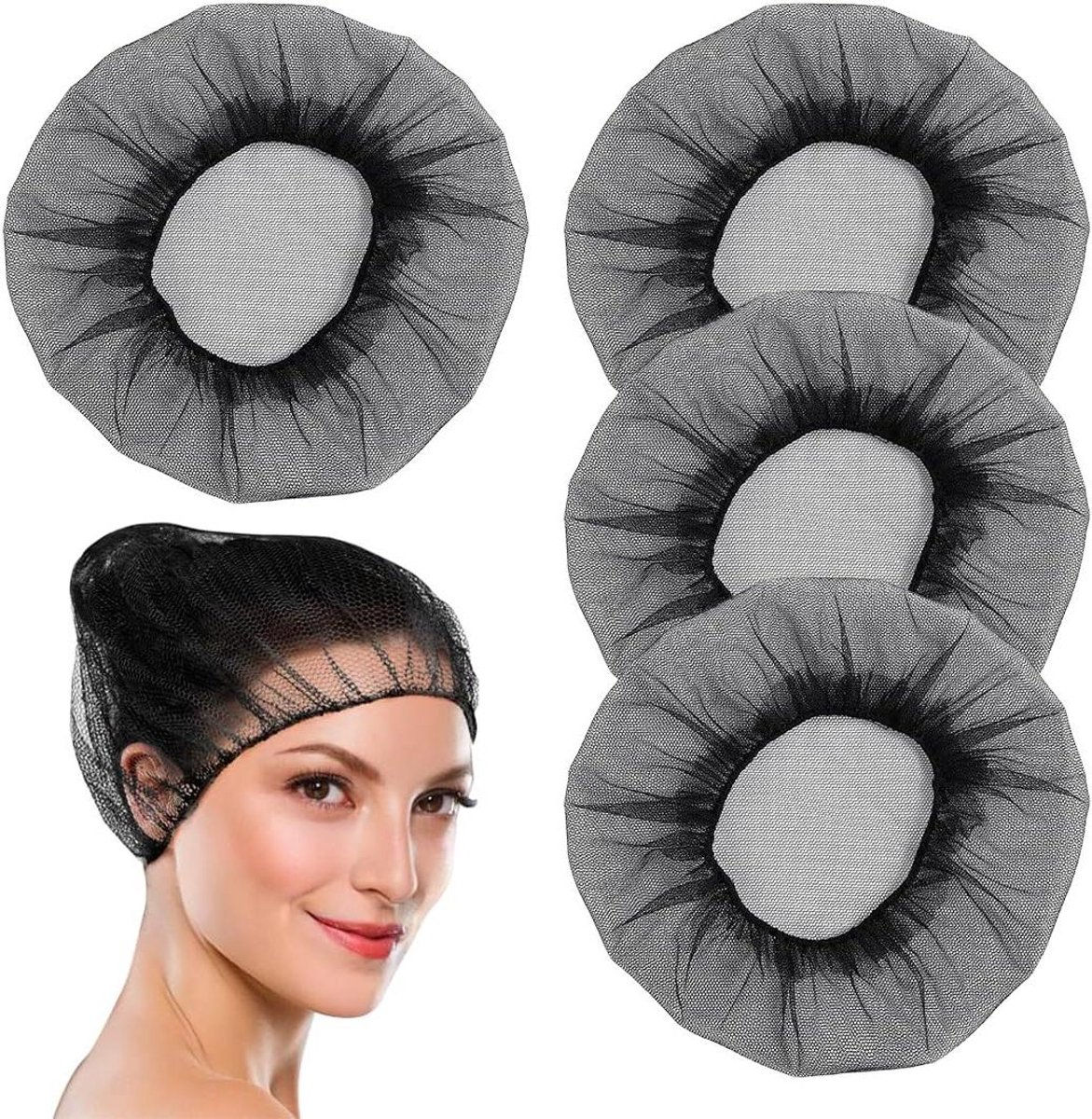 Keukennetten Set - Haarnetten Koksmuts - Hygiënisch Werken - Ademend Mesh Materiaal - 4 Stuks - Zwart