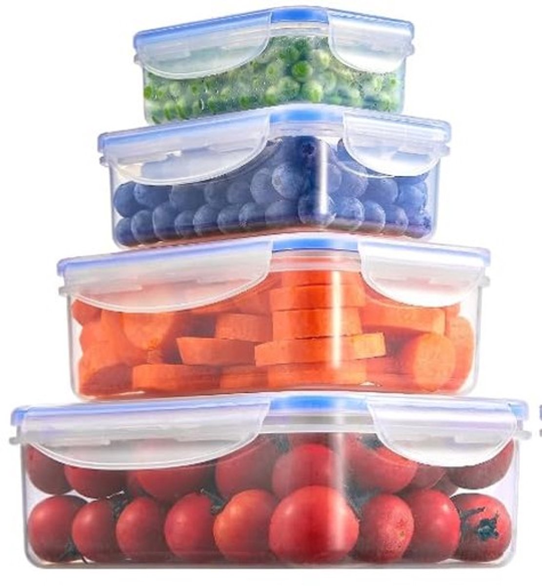 Dailygoods- Opbergdoos met Deksel - 4-Piece Set - Stapelbaar - Lekvrij - Vaatwasserbestendig - Transparant - Houdt Voedsel Vers - Voedselcontainer
