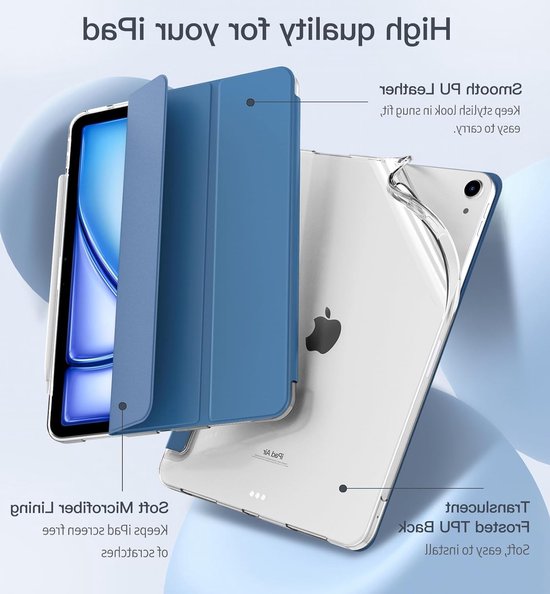 Slimme en Dunne TPU Hoes voor iPad Air 11 Inch - Bescherming, Mat, Grijs Blauw, Geschikt voor 5e/4e Generatie 2022/2020 — afbeelding 2