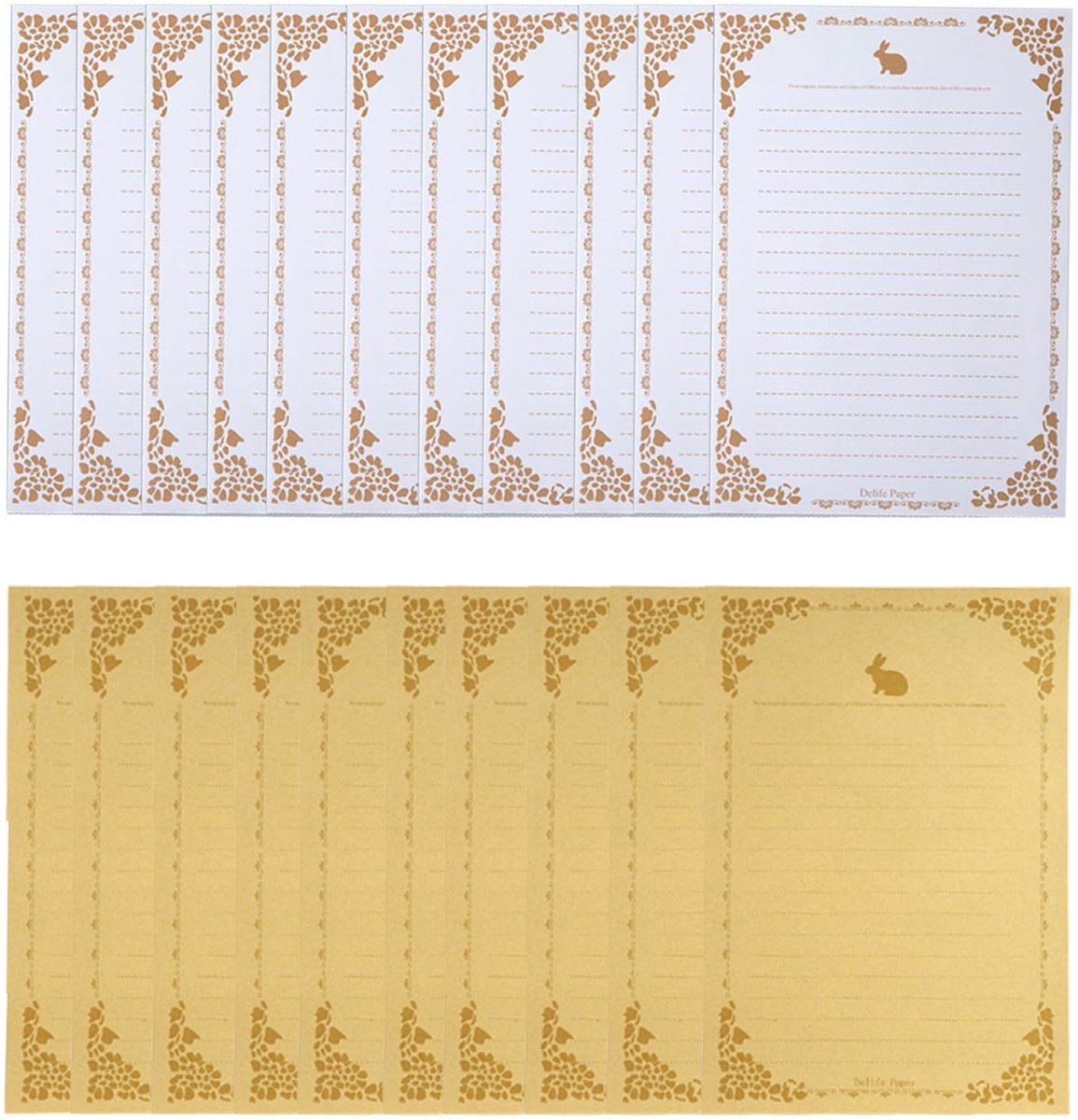Dailygoods- Briefpapier A5 - Vintage Briefpapier - 20 Vellen - Houten/Witte Kleur - Hazenmotief - Hoogwaardige Ontwerp - Schrijfpapier