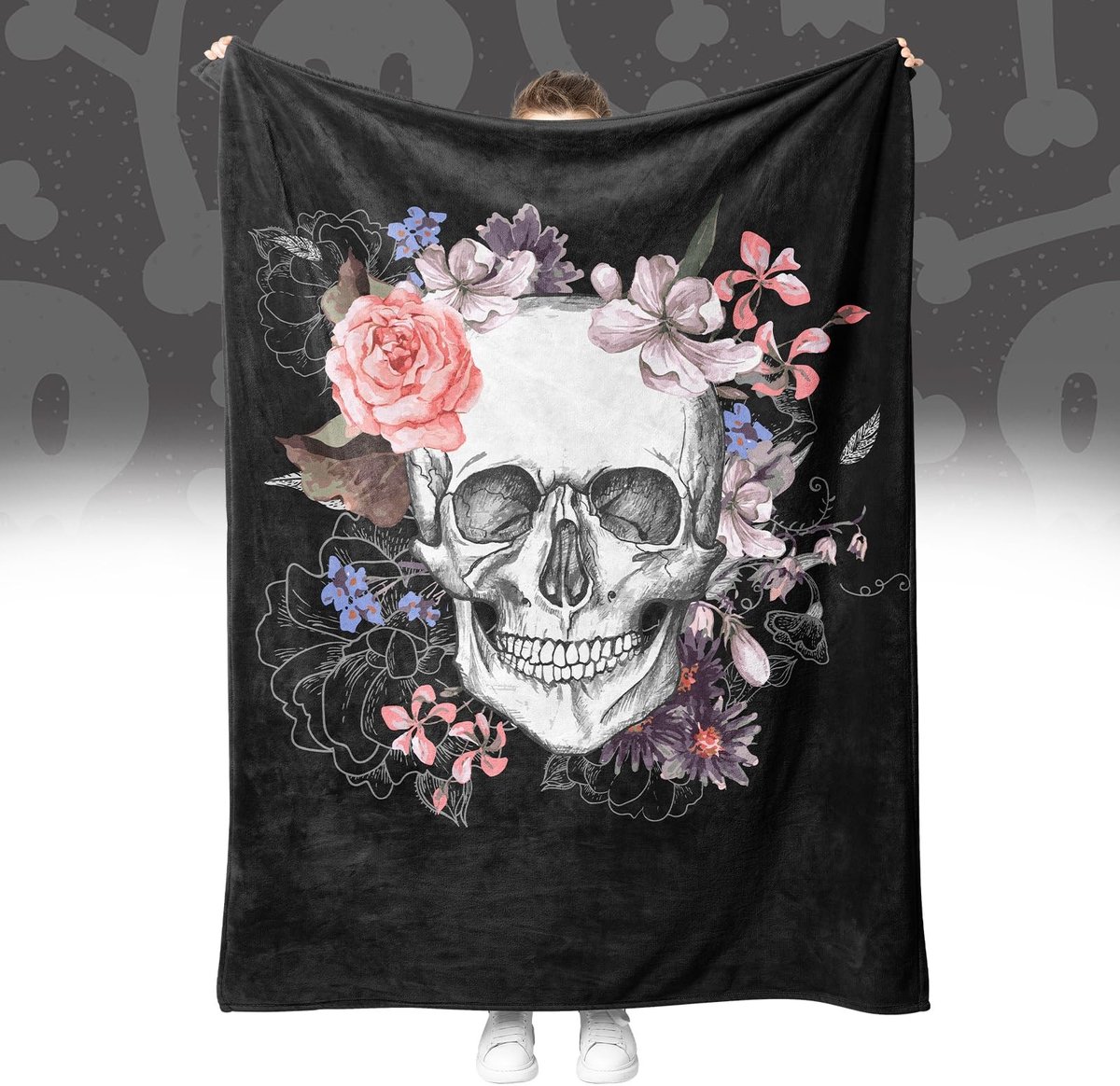JHUBERS- Halloweendeken 150x200 cm - Flanellen Deken - Warmte - Schedelmotief - Knuffeldeken - Zacht en Ademend - Dekens