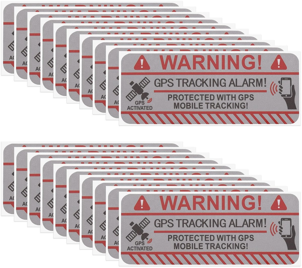 JHUBERS- Waarschuwingssticker 20 stuks - GPS-trackingsticker - Zelfklevend - Vinyl - Rechthoek 7,5 x 3 cm - Diefstalbeveiliging - Stickers