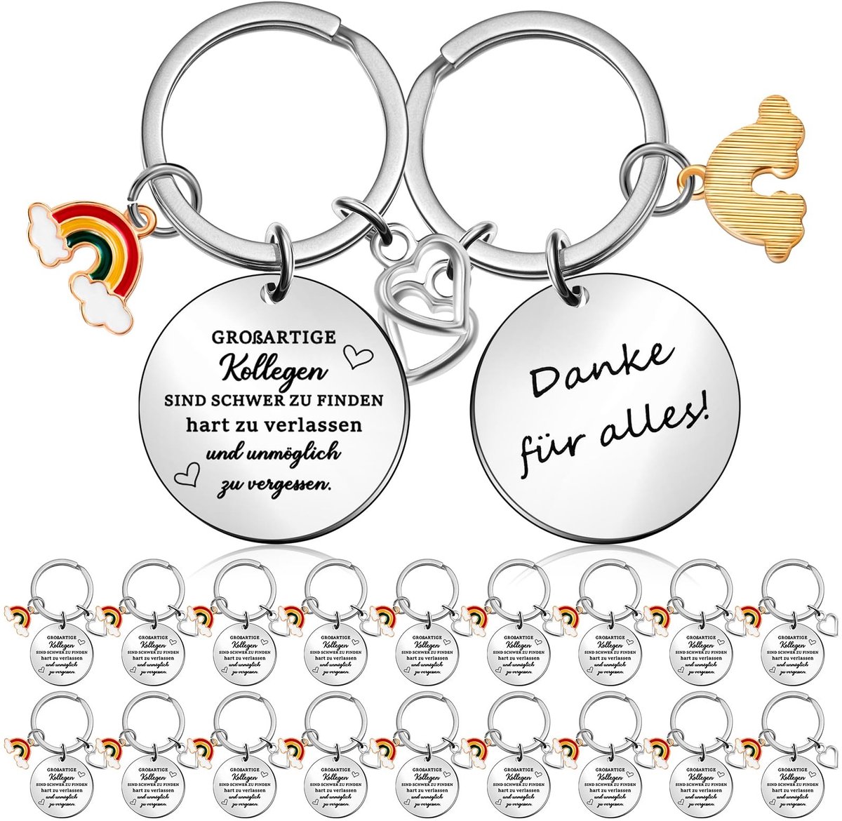 JHUBERS- Sleutelhanger 20 Stuks - Afscheidscadeau - Cadeau voor Collega's - Verjaardag - Kerstmis - Legering met Spreuk