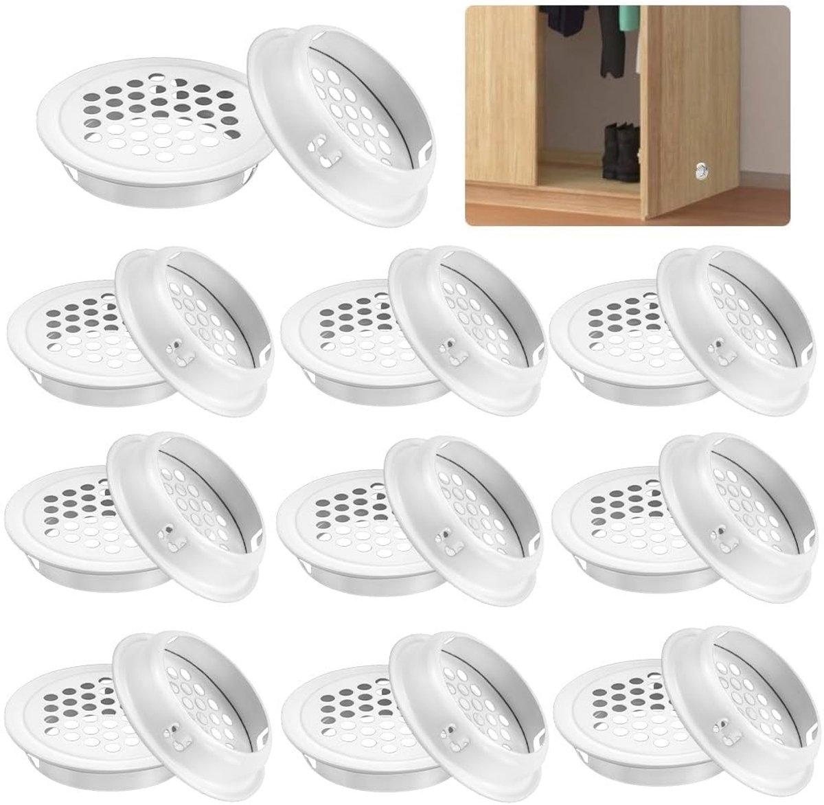 JHUBERS- Ventilatie Roestvrij Staal - 20 Stuks - Ronde Louvre - Geperforeerde Mesh - Soffit Vent - Geschikt voor Keuken/Badkamer - Luchtrooster