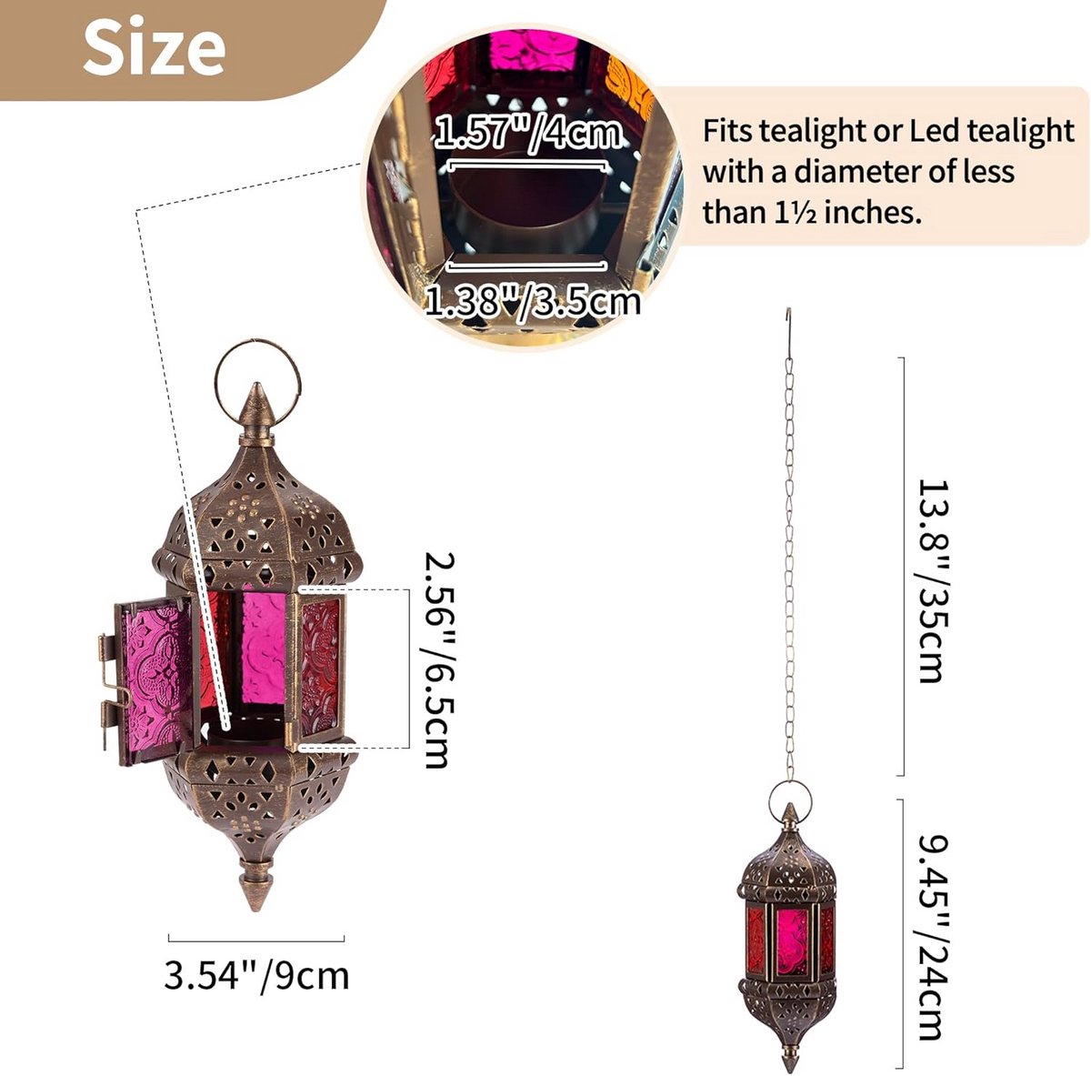 Decoratieve Lantaarn - Hangende Kaarsenhouder - Sfeervolle Verlichting - Vintage Marokkaans Design - 24 cm Hoog - Brons — cadeau in Wonen & Interieur - foto 6